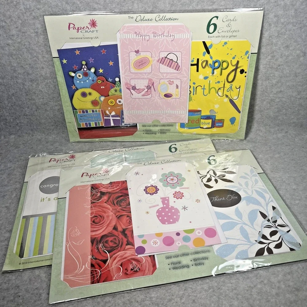 Papercraft Card Set Deluxe 6 Packs‎ Birthday Thank You Baby Floral Foil Lot of 3